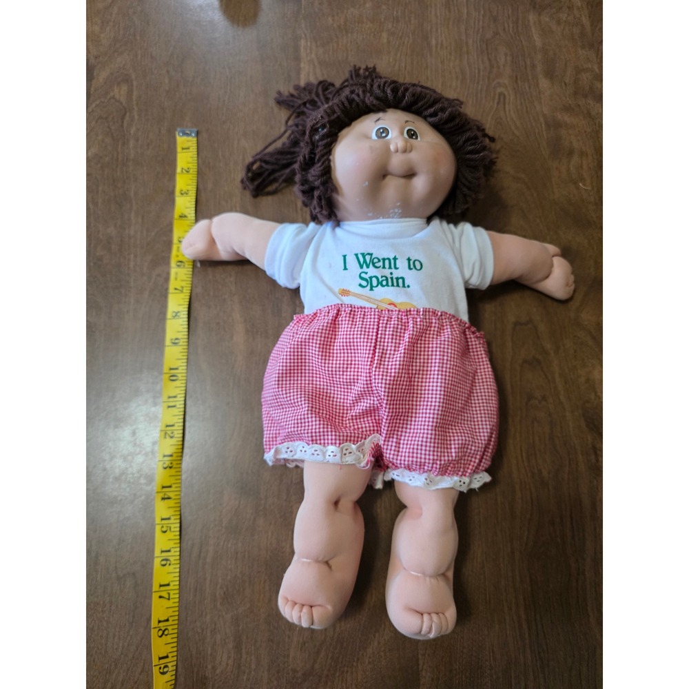 Vintage 1982 Cabbage Patch Kids Coleco Doll Brown Yarn Hair Spain Shirt Gingham - Picture 9 of 11